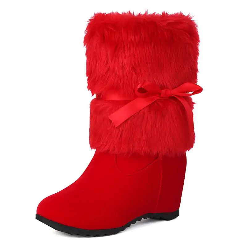 Mid calf wedge boots in flock suede