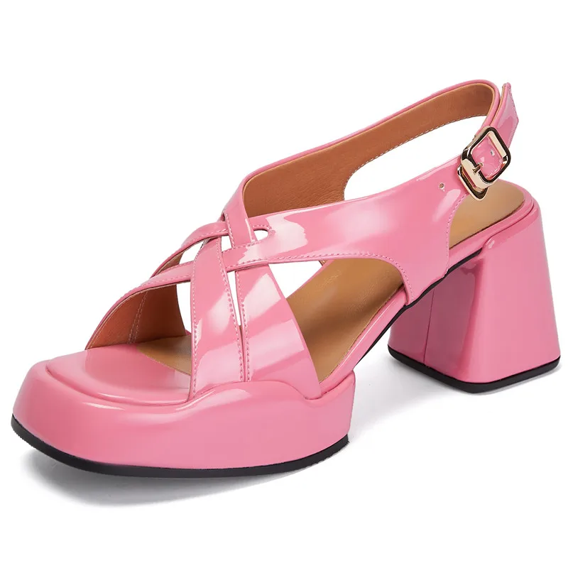 Genuine leather slingback high heel sandals