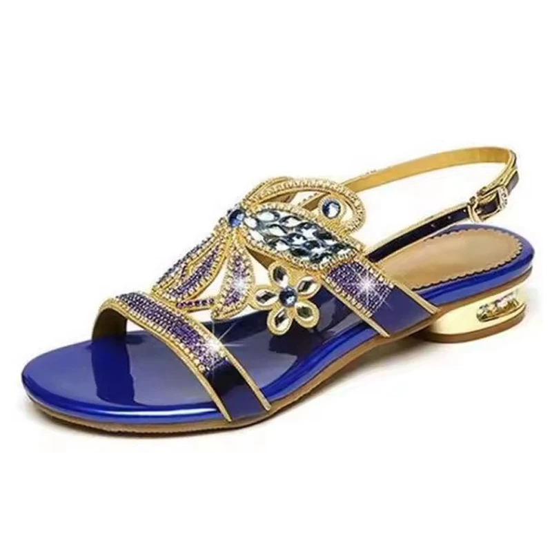 Black anti-skid wedge sandals with rhinestones