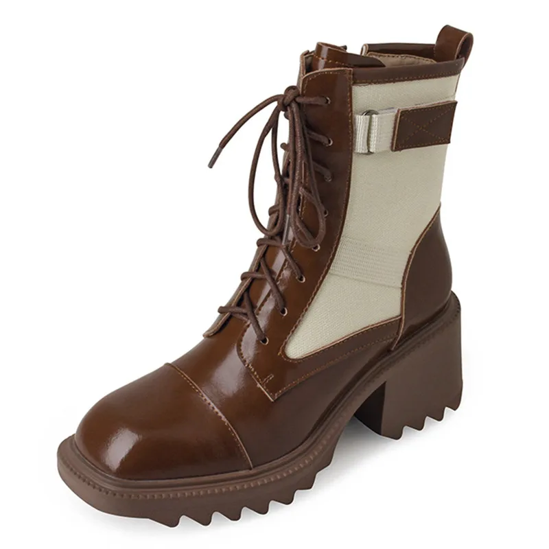 Mixed color ankle boots with zipper and platform