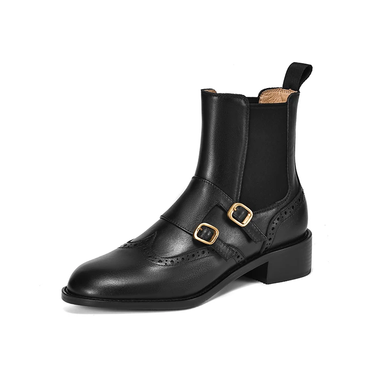 Retro leather ankle boots with high heels