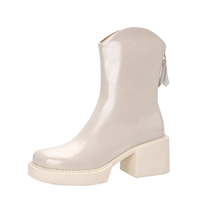 High heels platform ankle boots in genuine leather