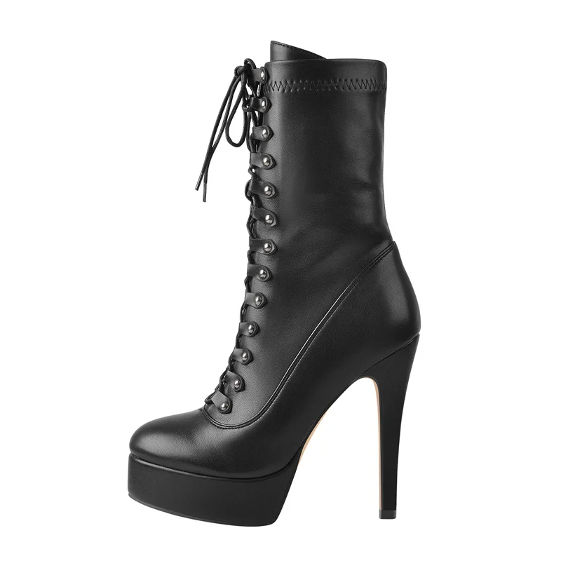 Platform lace-up ankle boots with stiletto heels and side zipper