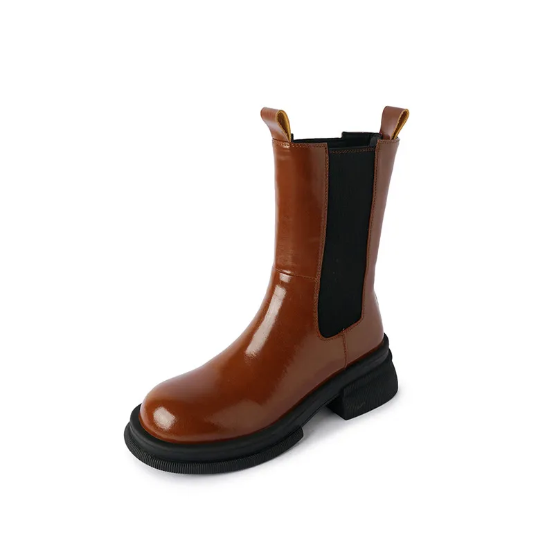 Genuine leather winter snow boots with low heels