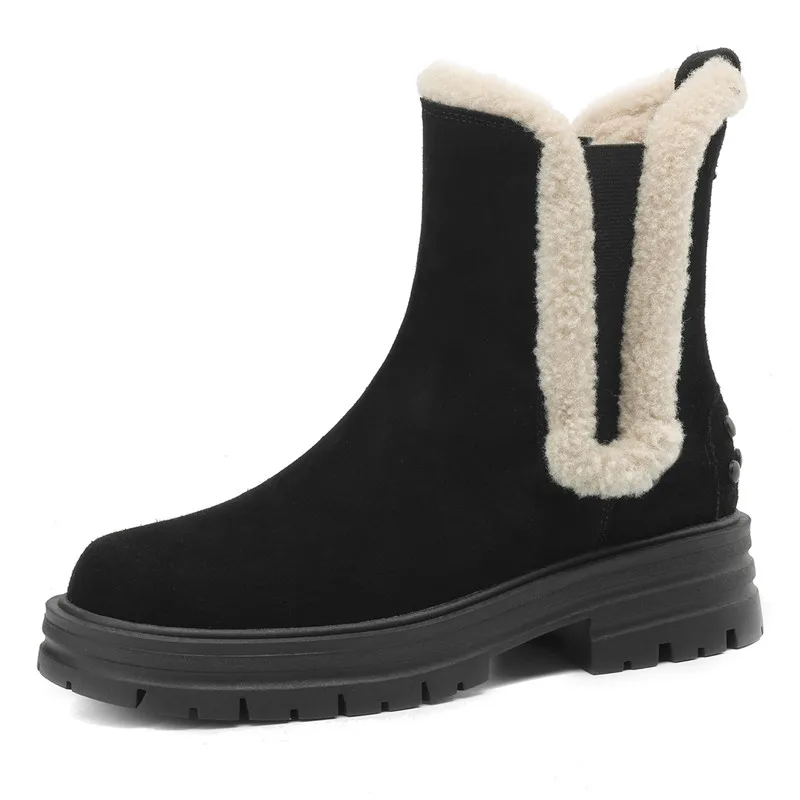 Cow suede leather winter ankle boots with fur lining