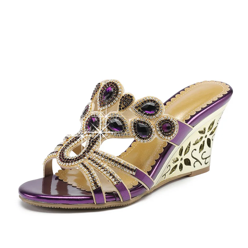 Chunky heel crystal rhinestone pumps
