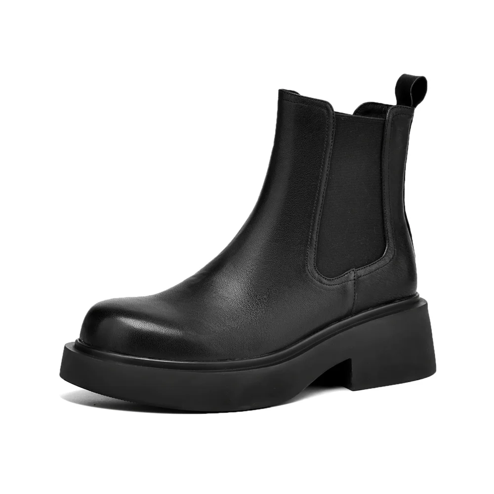 Genuine leather winter ankle boots with platform