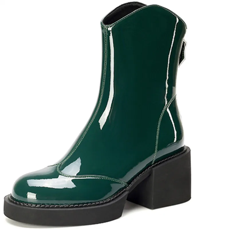 Square high heels ankle boots with zipper and platform