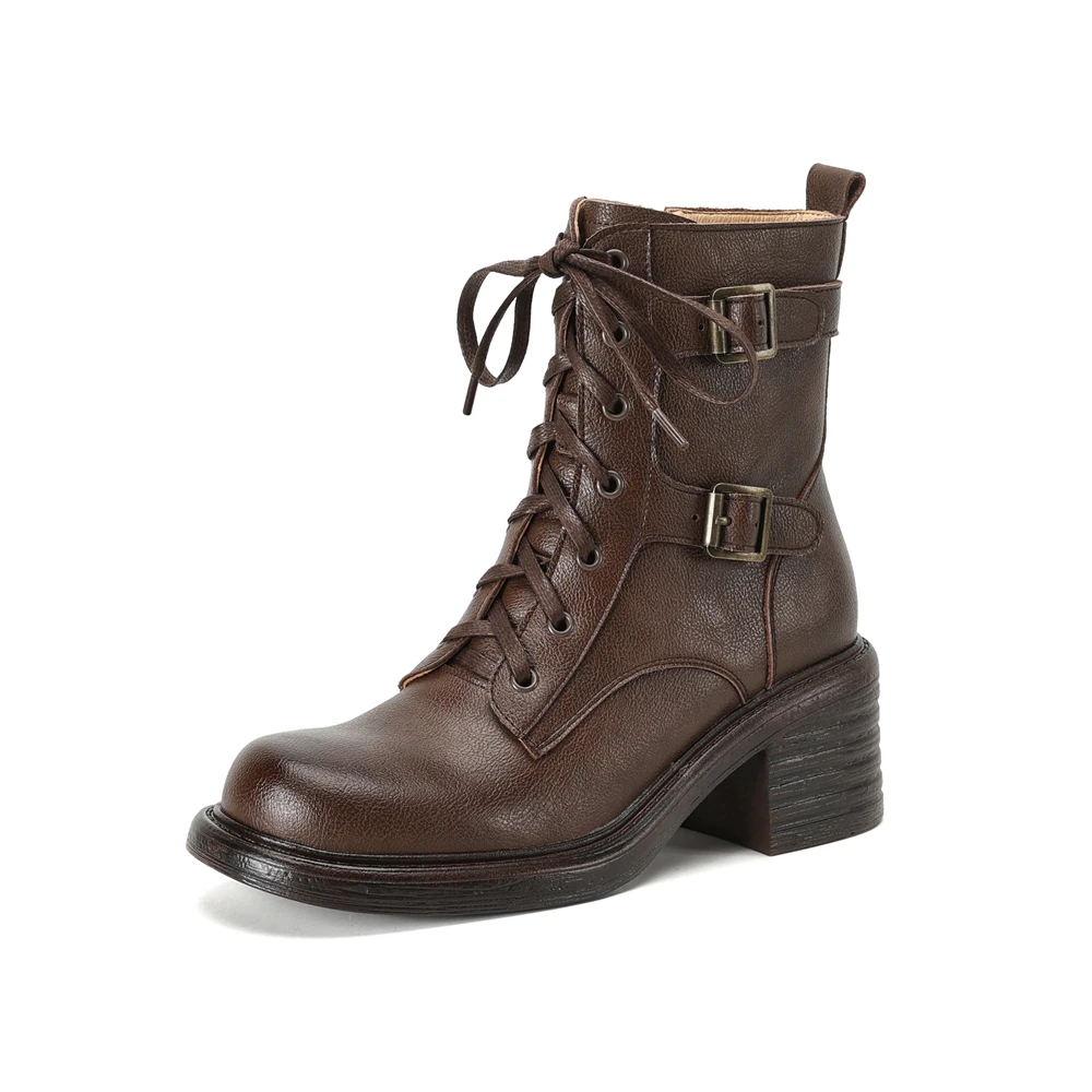 Ankle short leather high heel boots