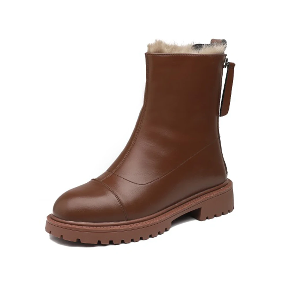 Warm ankle boots with thick heels and waterproof zipper
