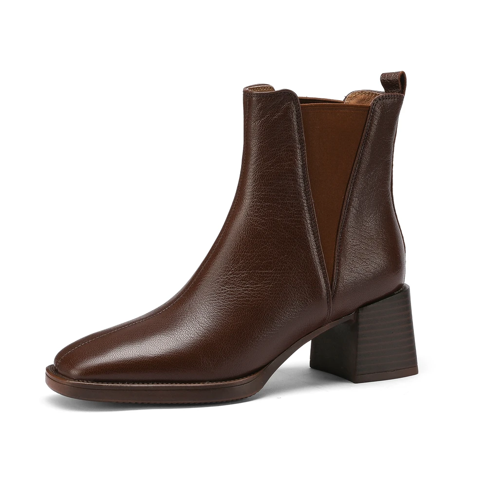 Genuine leather ankle boots with thick heels and platforms
