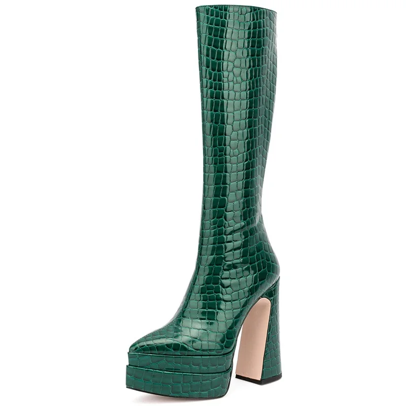 Knee high platform zipper boots