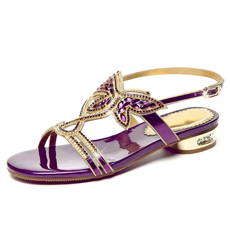 Shiny rhinestone open toe heels sandals