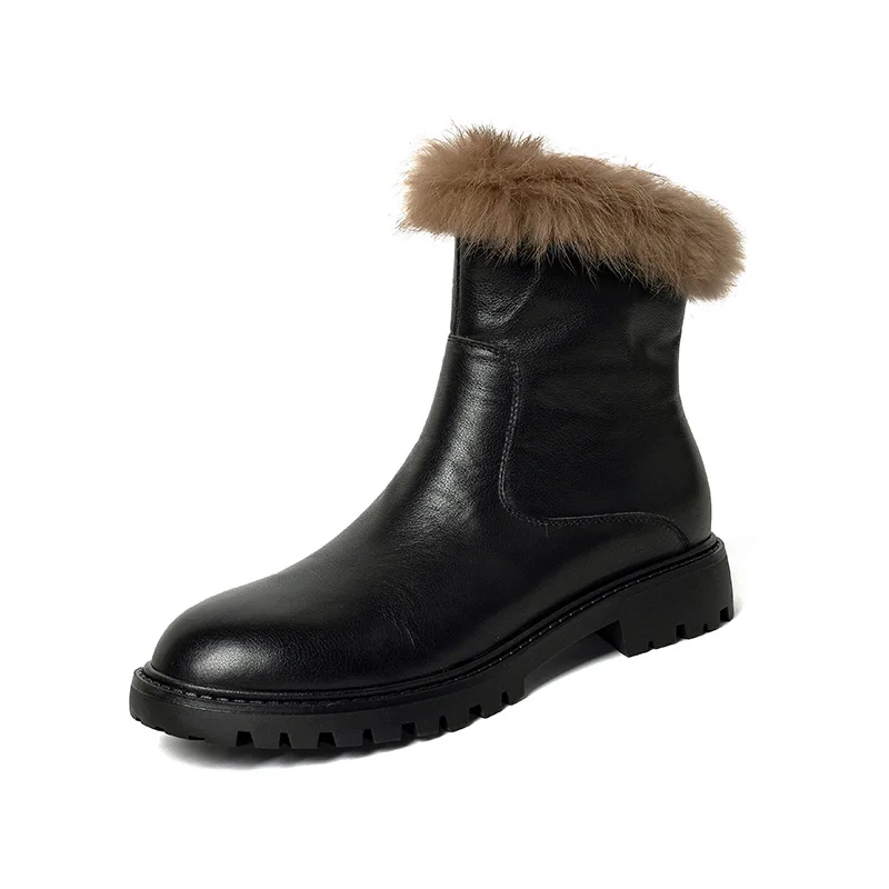 Warm leather snow boots with fur lining and zipper