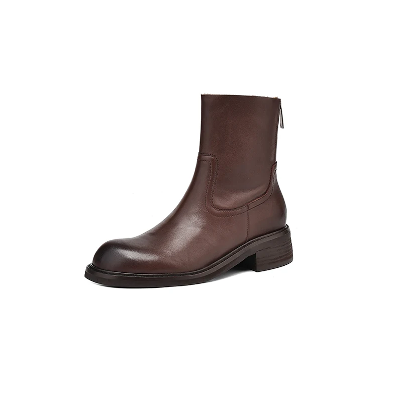 Retro leather ankle boots for women
