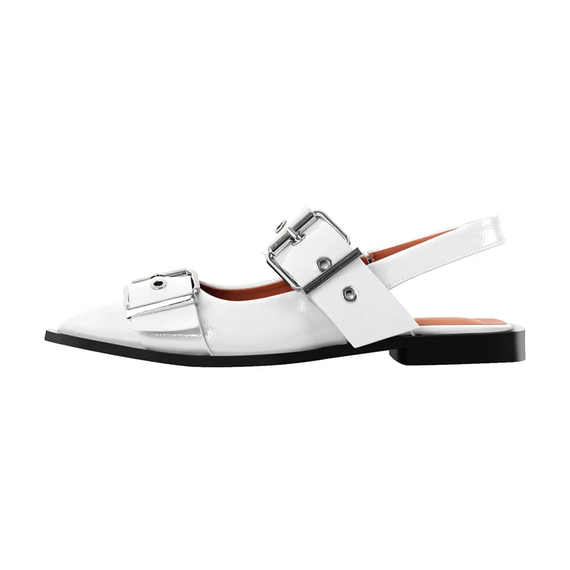 Black pointed toe slingback flats with buckle