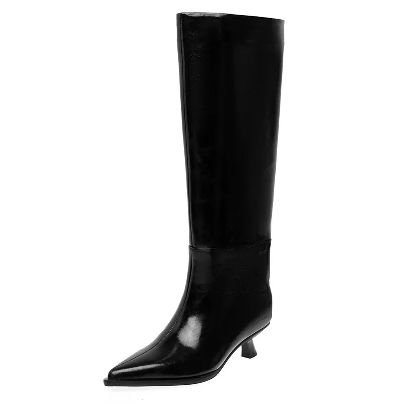 Knee high leather boots with kitten heels