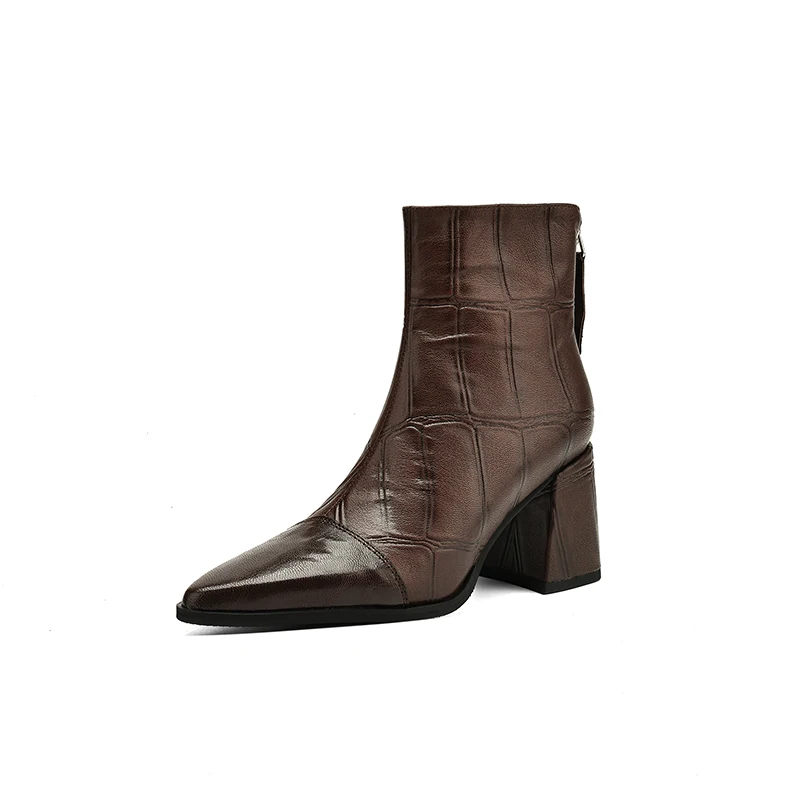 Elegant high heel leather ankle boots