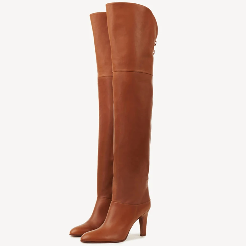 Knee high genuine leather boots with high heels