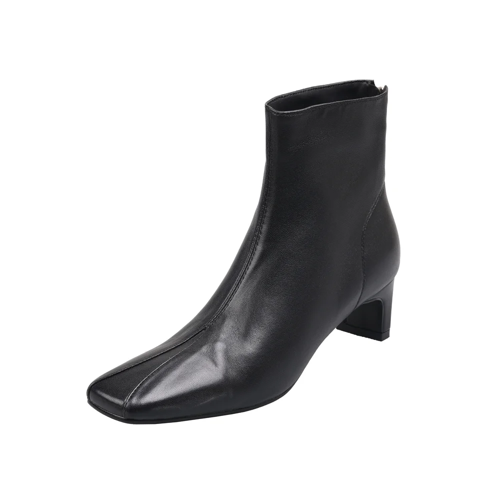 Square toe high-heel ankle boots in genuine leather