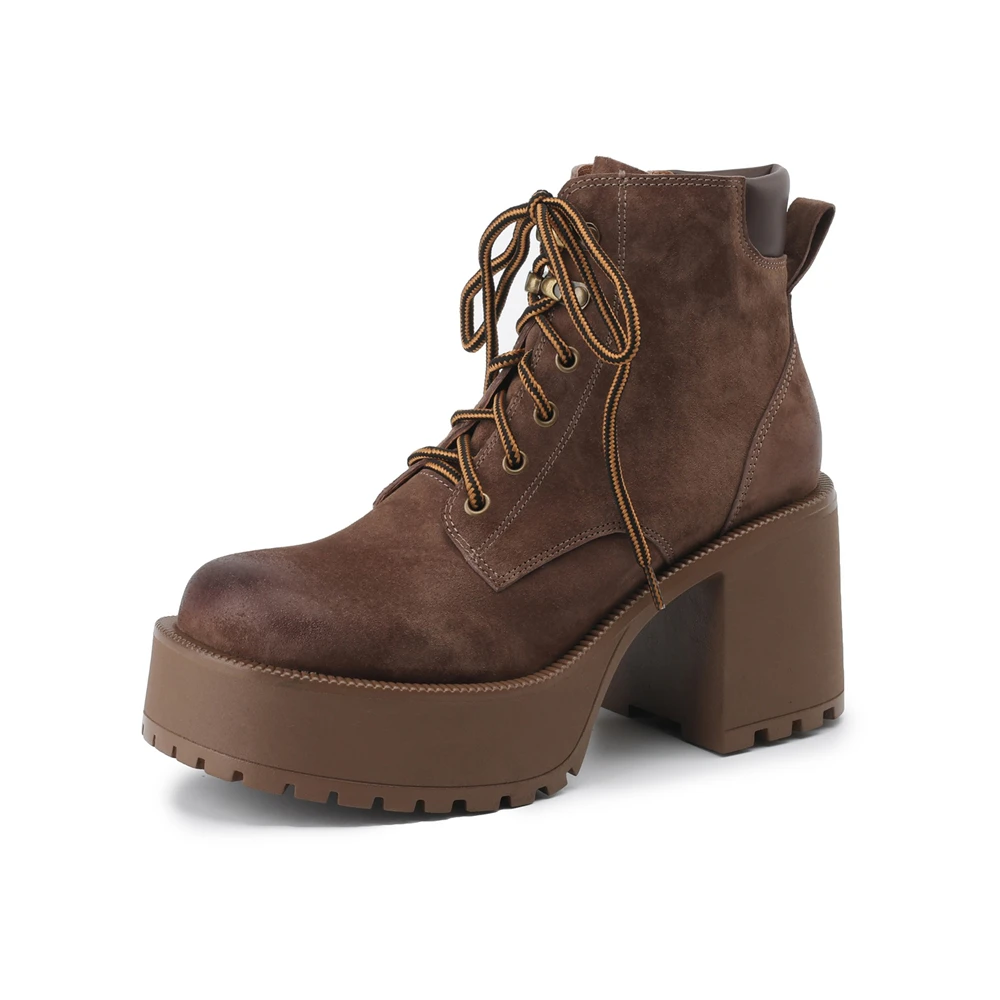 British style platform ankle boots with zipper