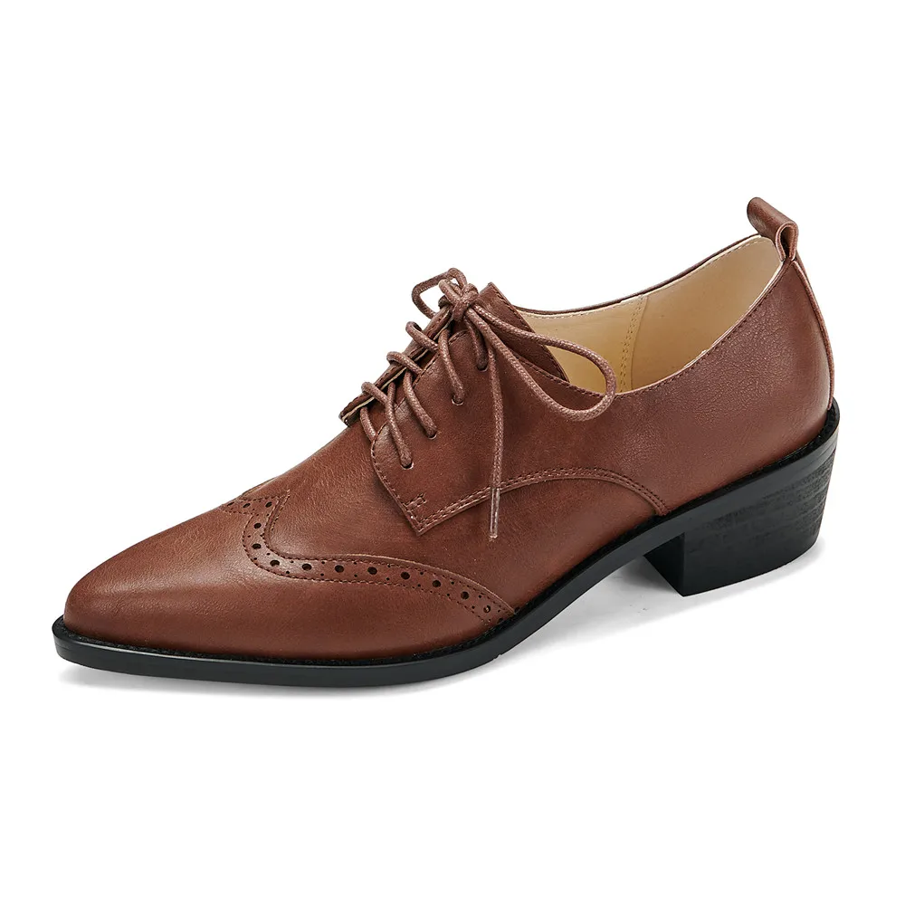 Vintage leather lace-up pumps with thick heels