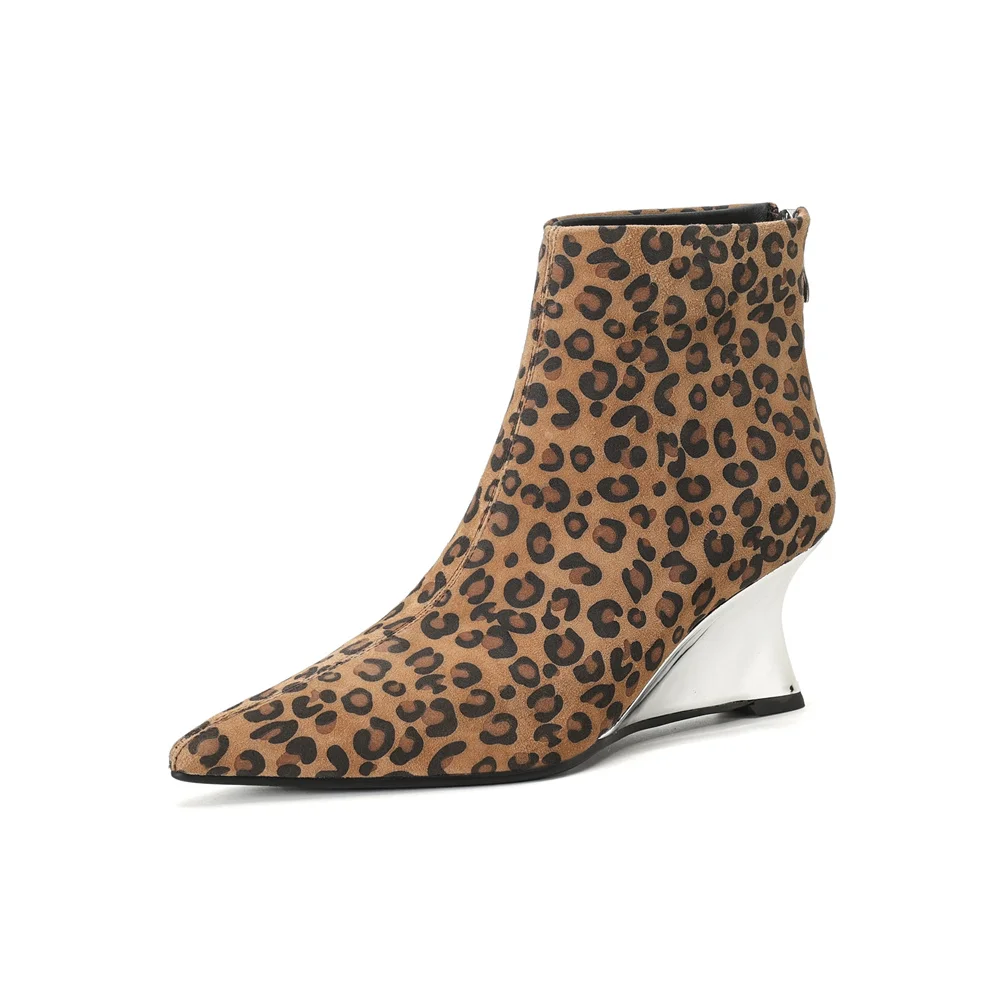 Pointed toe wedge ankle boots high heel fashion shoes