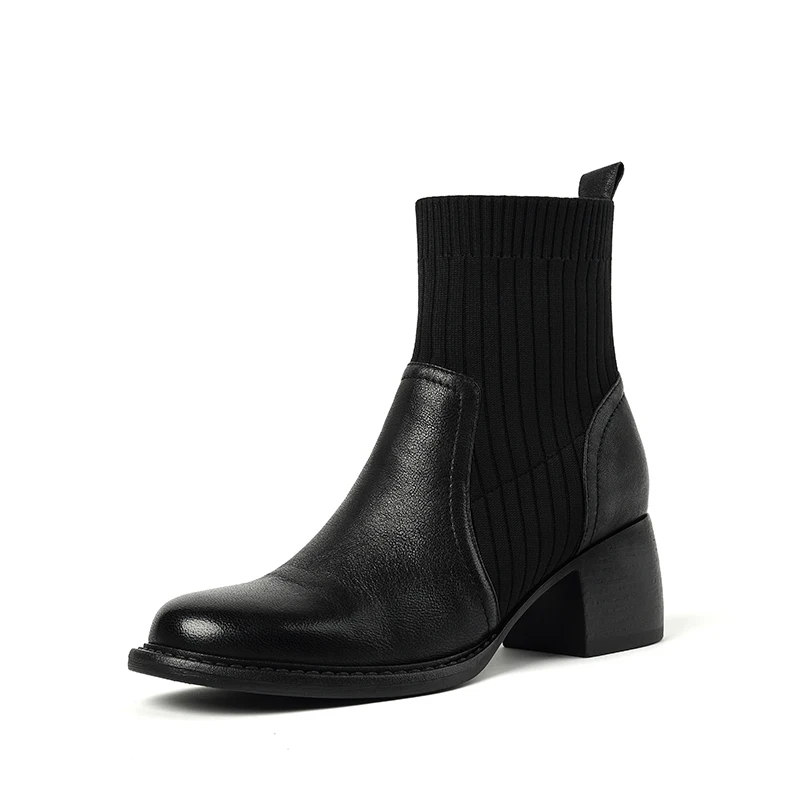 Genuine leather vintage chelsea boots with block heels