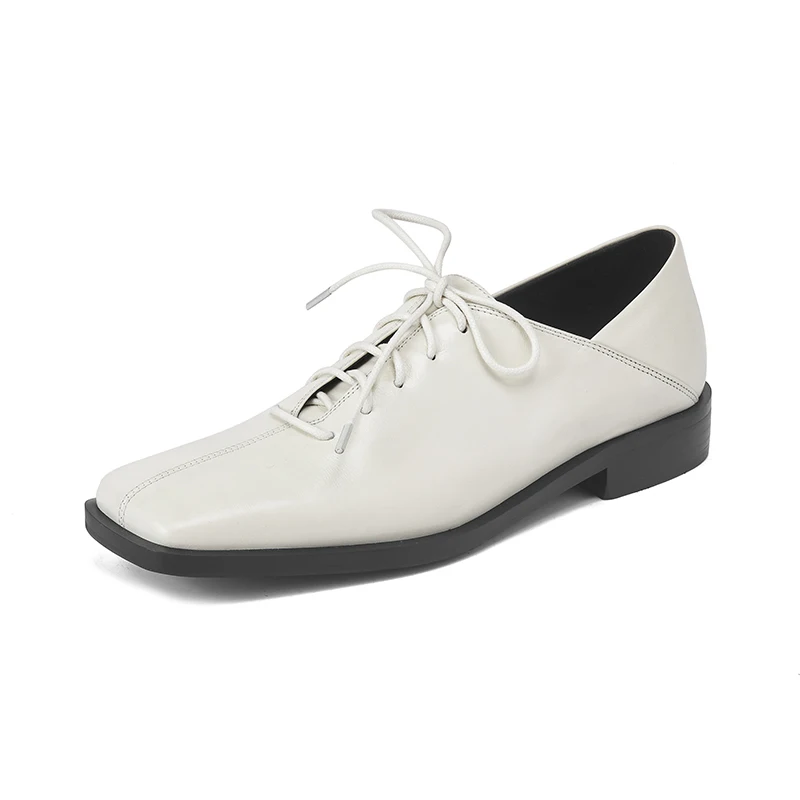 Genuine leather lace up low heel pumps for office