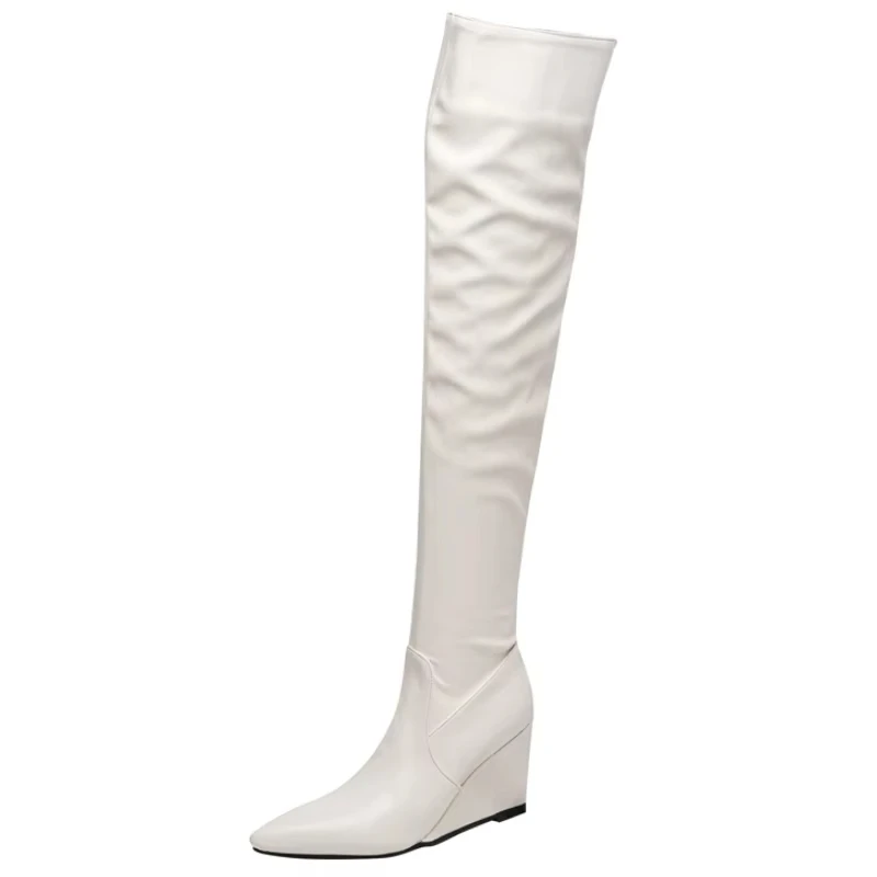 Over the knee high heel boots pointed toe thigh high wedge footwear