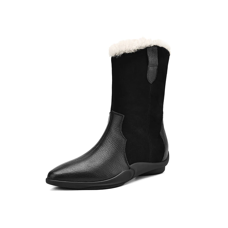 Retro wool snow boots with high heels and zipper