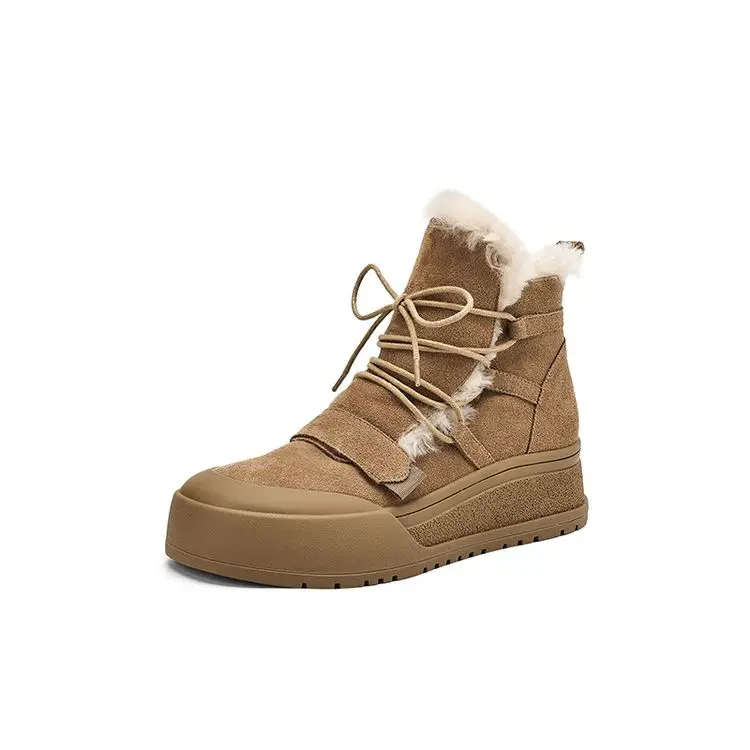 Genuine leather ankle boots with plush lining and lace up closure