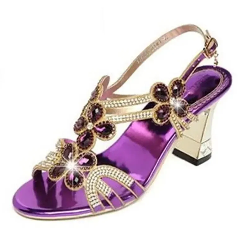 Rhinestone open toe high heels sandals