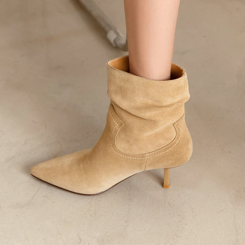 Pointed toe ankle boots with kitten heels
