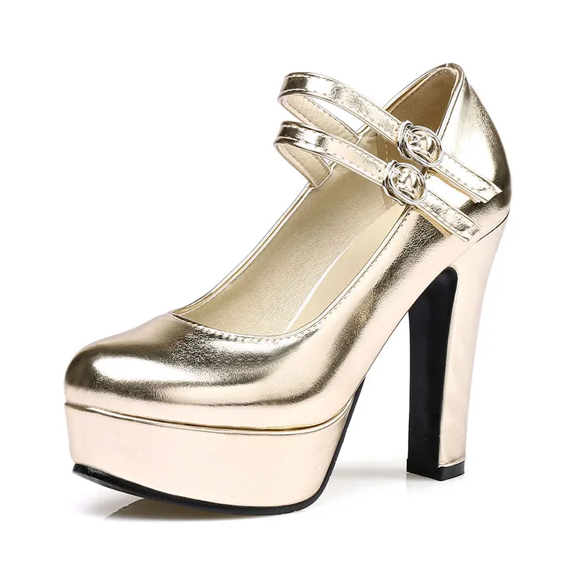 Silver platform high heel round toe shoes