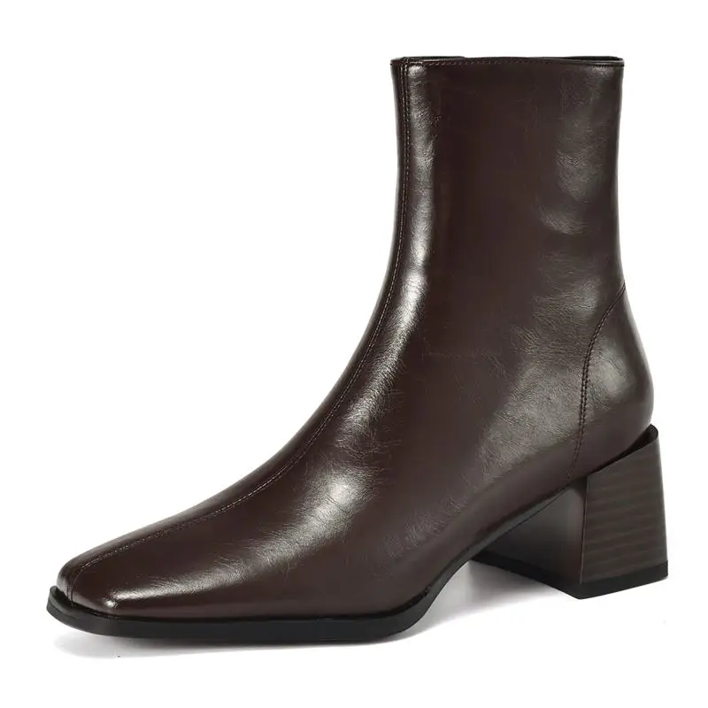Square toe high heels ankle boots in genuine leather