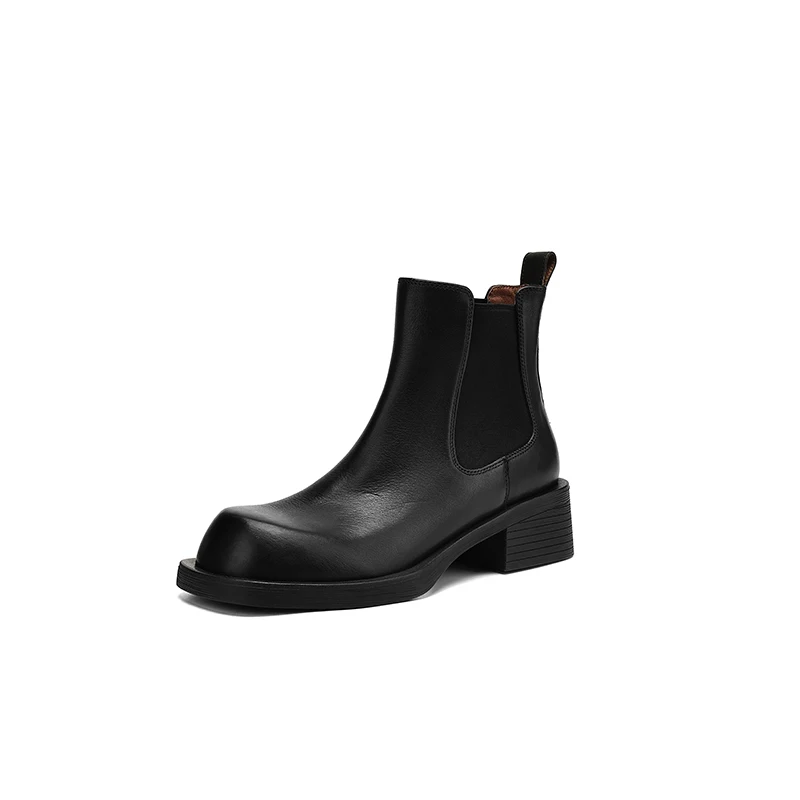 Retro leather high heel ankle boots