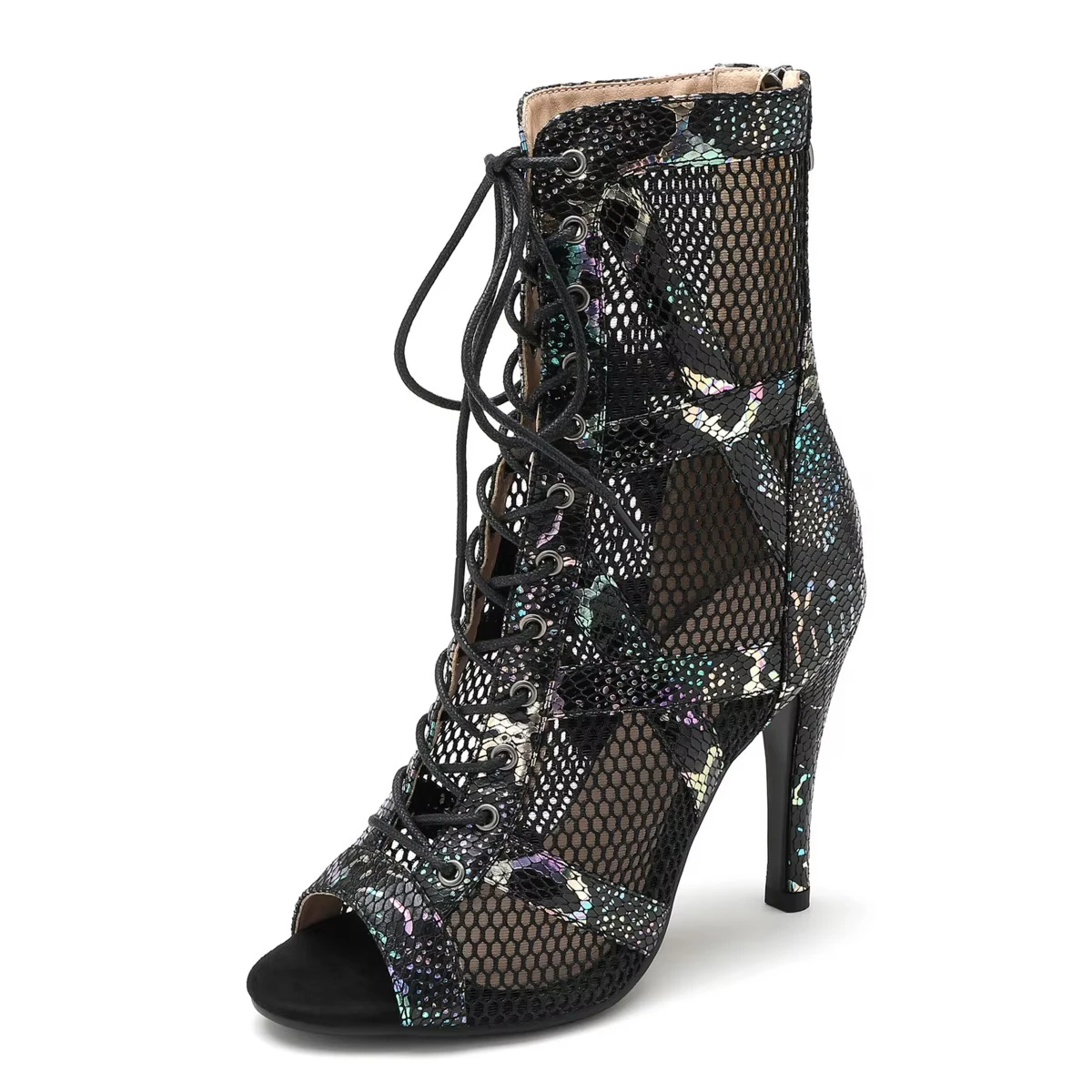 Leopard print high-heeled dance boots