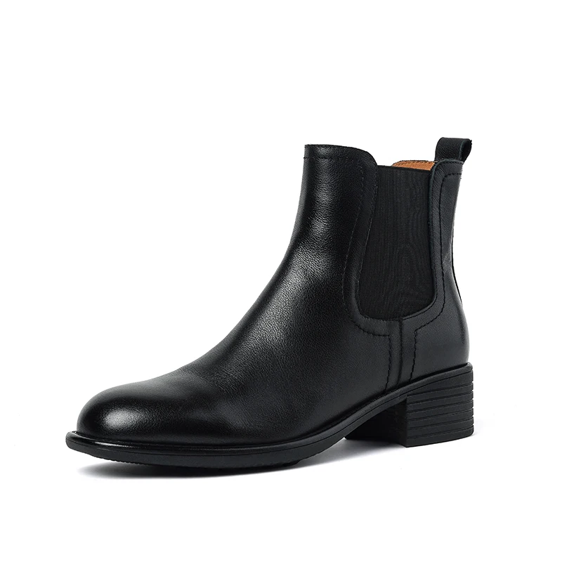 Genuine leather slip-on ankle boots with chunky heel