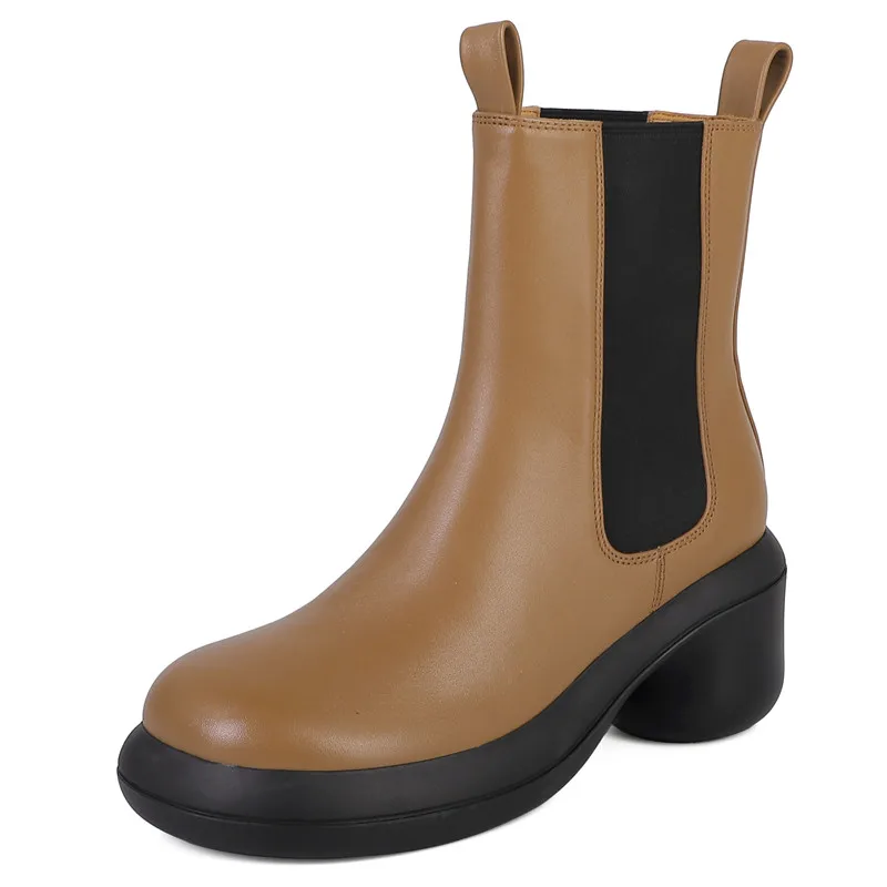 Mixed colors genuine leather ankle boots with high heels