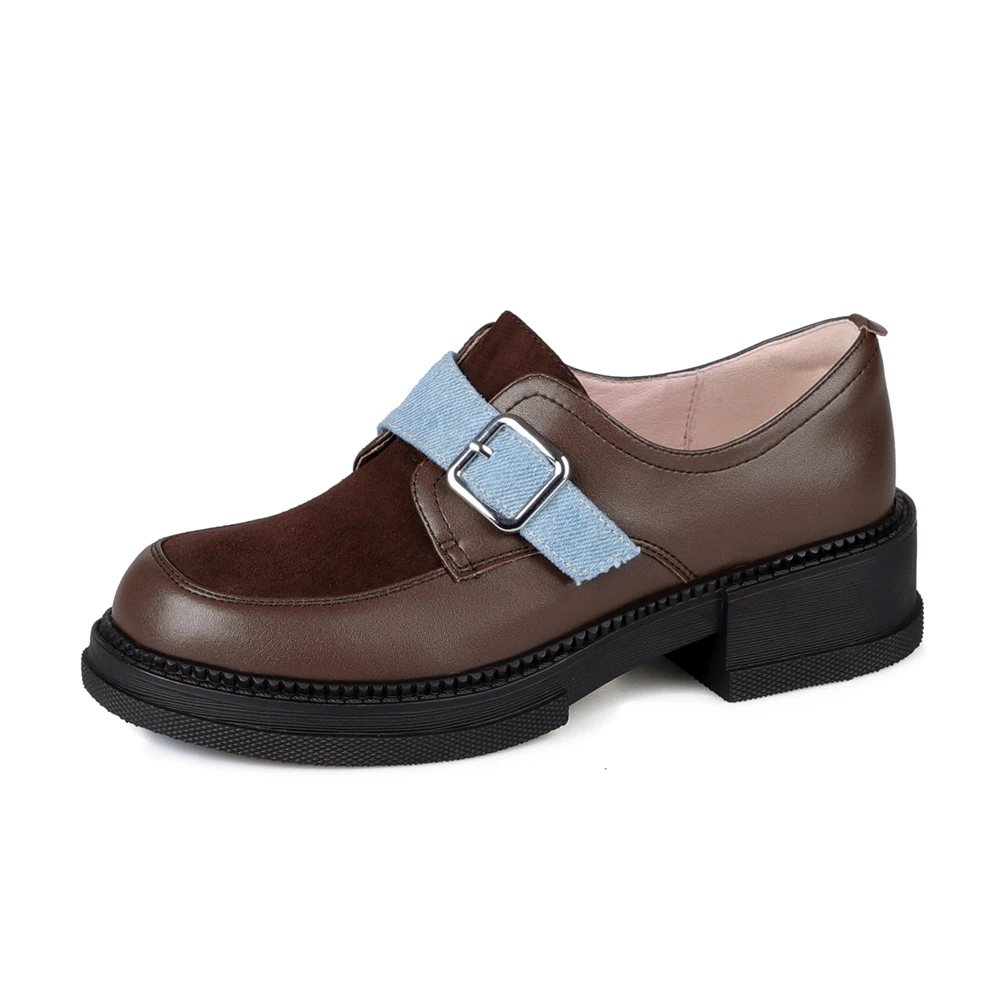 Genuine leather round toe high heel pumps