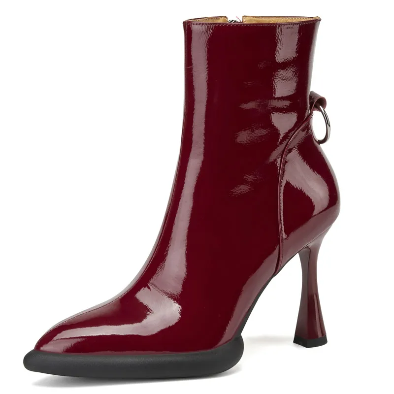 Patent leather zipper ankle boots with high heels