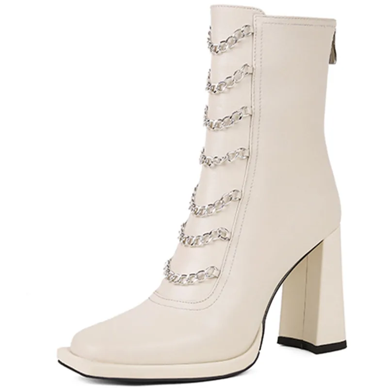 Thick high heels ankle boots with zipper and platform