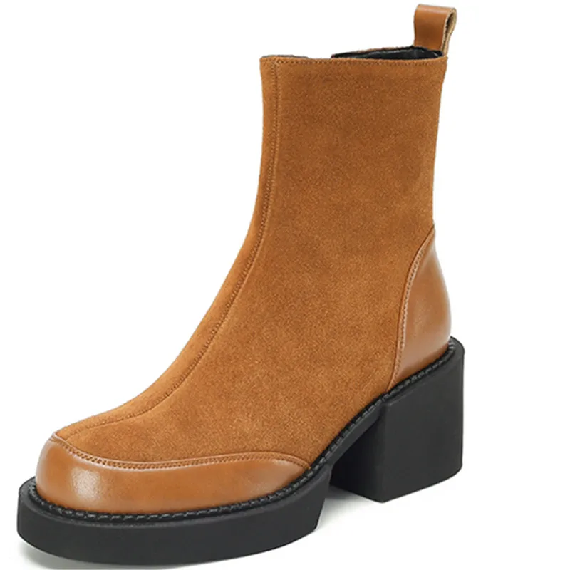 Winter platform ankle boots with zipper and high heels