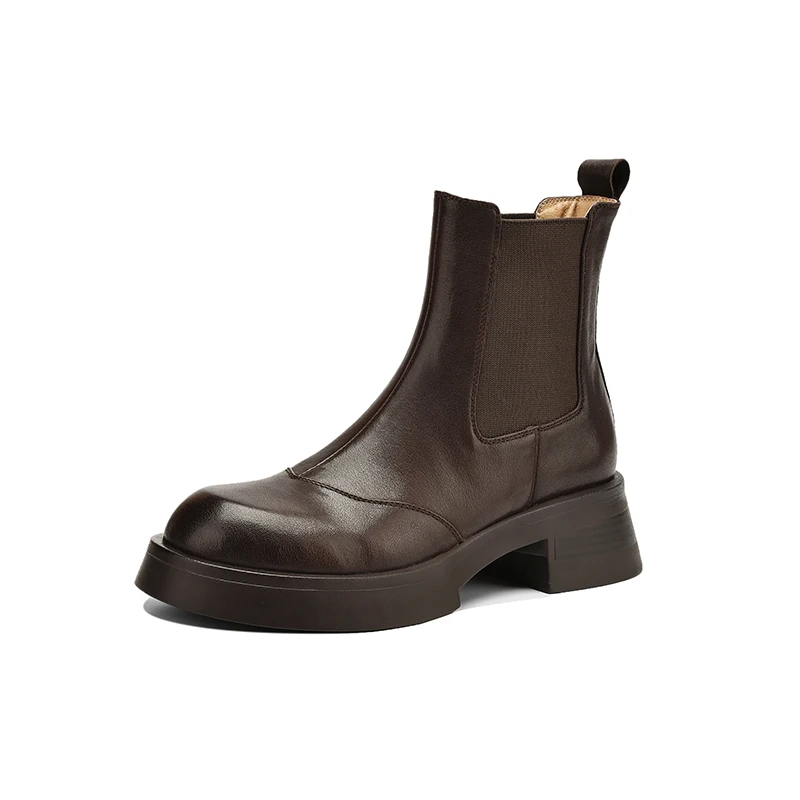 Western genuine leather ankle boots with high heels