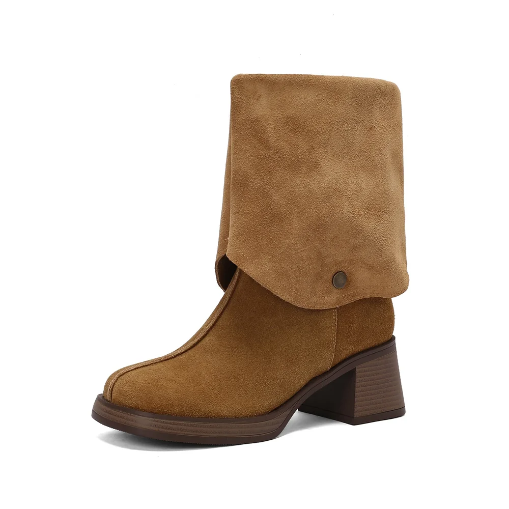 Suede chunky high heel ankle boots