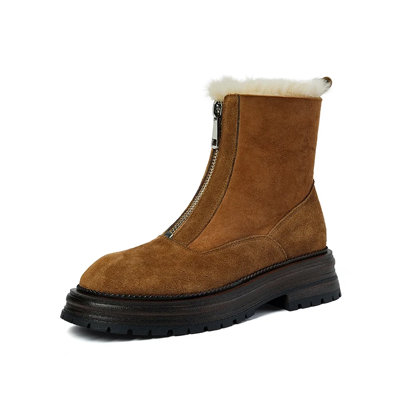 Fur snow boots suede ankle boots with zipper
