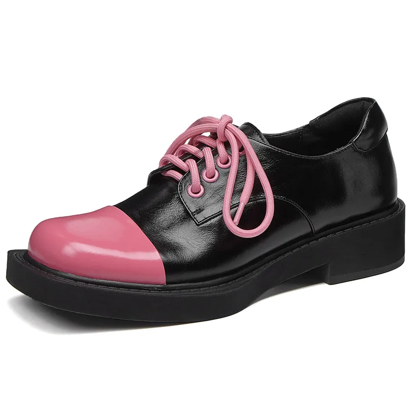 Mixed color square heels dress shoes in genuine leather