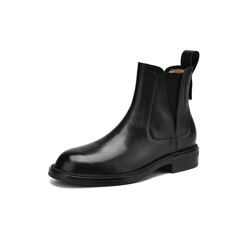 Genuine leather ankle boots with thick low heels