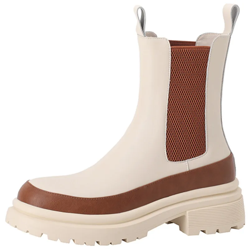 Mixed colors genuine leather chelsea boots slip-on ankle boots